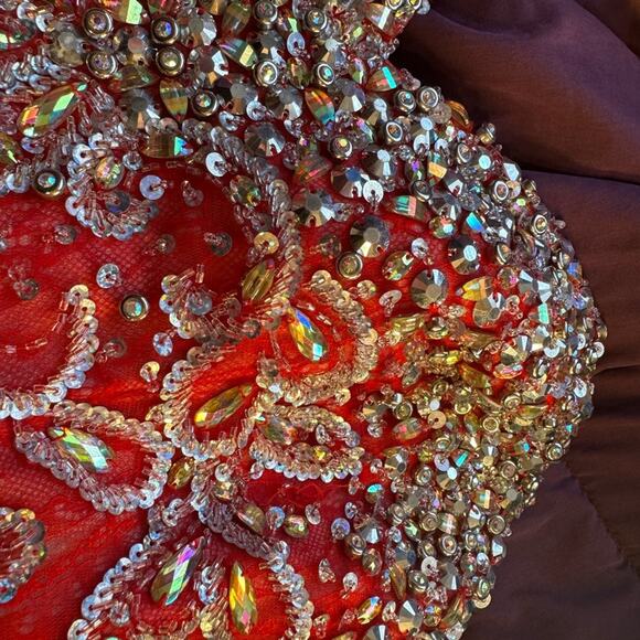 Mac Duggal Red and Gold Strapless Prom Dress - Picture 14 of 16